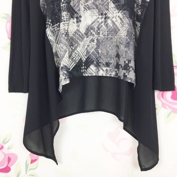 Trouve Black Abstract Long Sleeve Blouse M - Picture 3 of 8